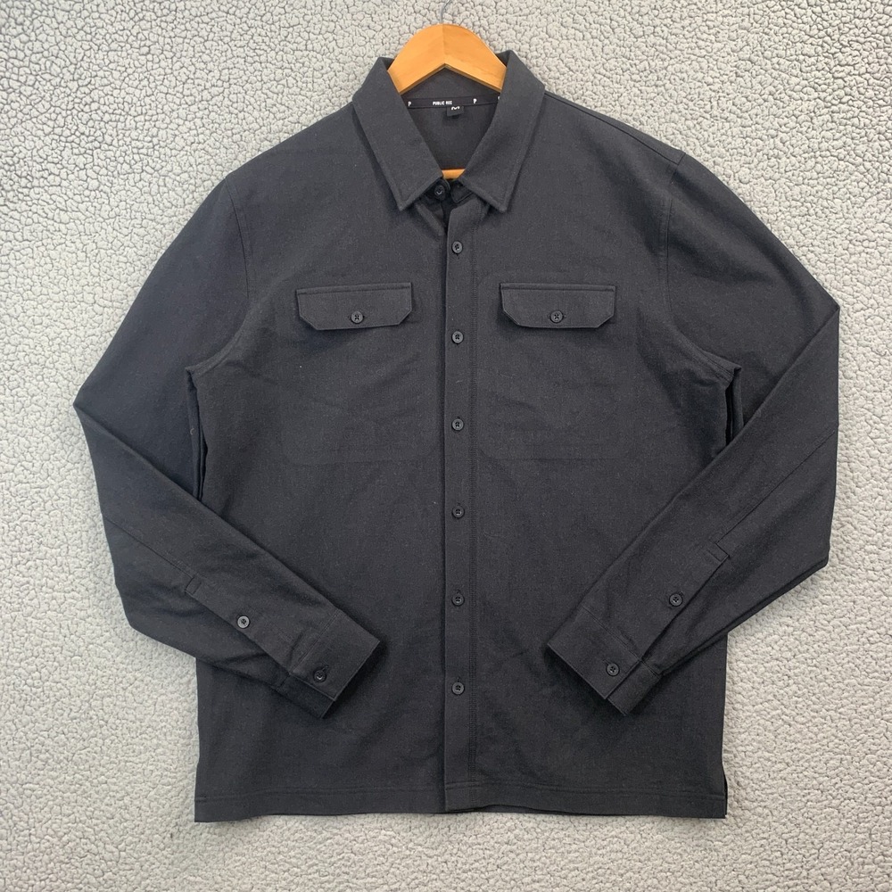 Public Rec Button Up Shirt Mens Medium Black Stretch Performance Long Sleeve